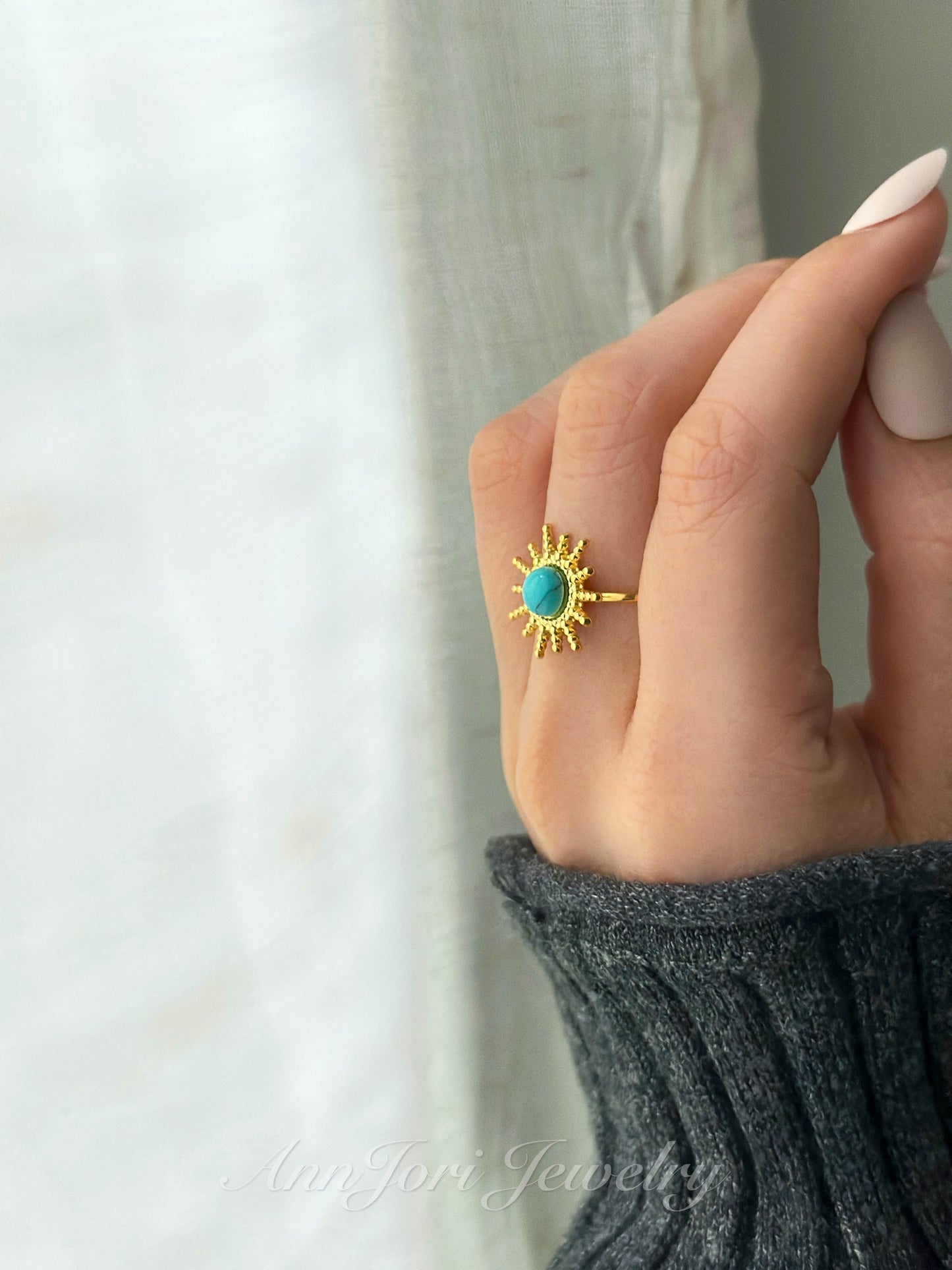 Turquoise Stone Sun Ring