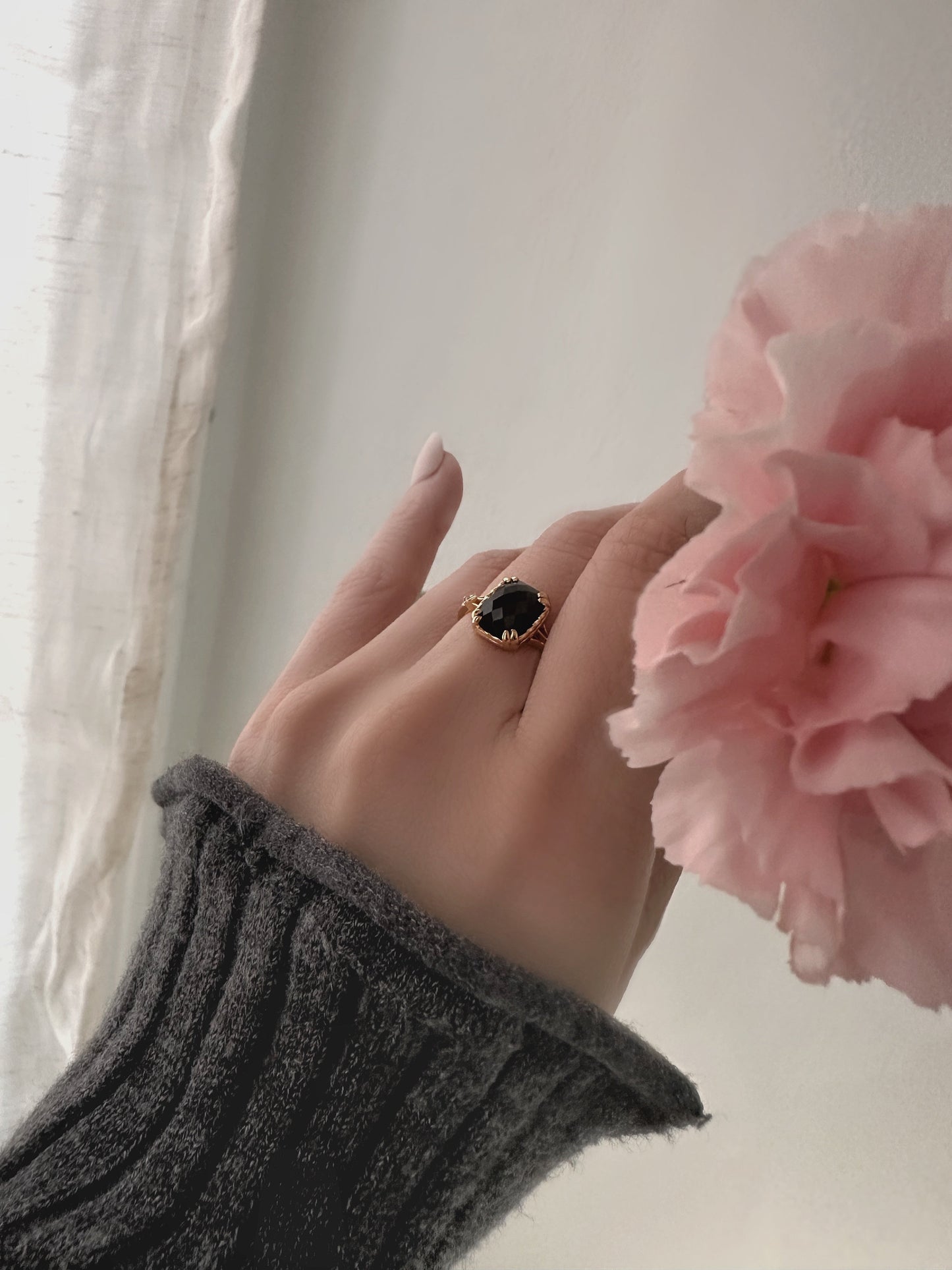 14K Gold Vermeil Genuine Black Onyx Stone Statement Ring