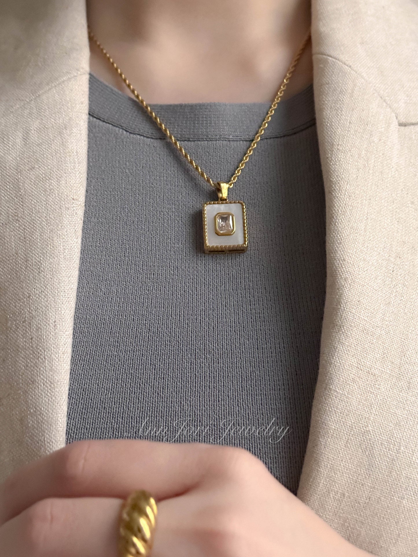 ANNA 18K Gold & Stone Rectangle Pendant Necklace