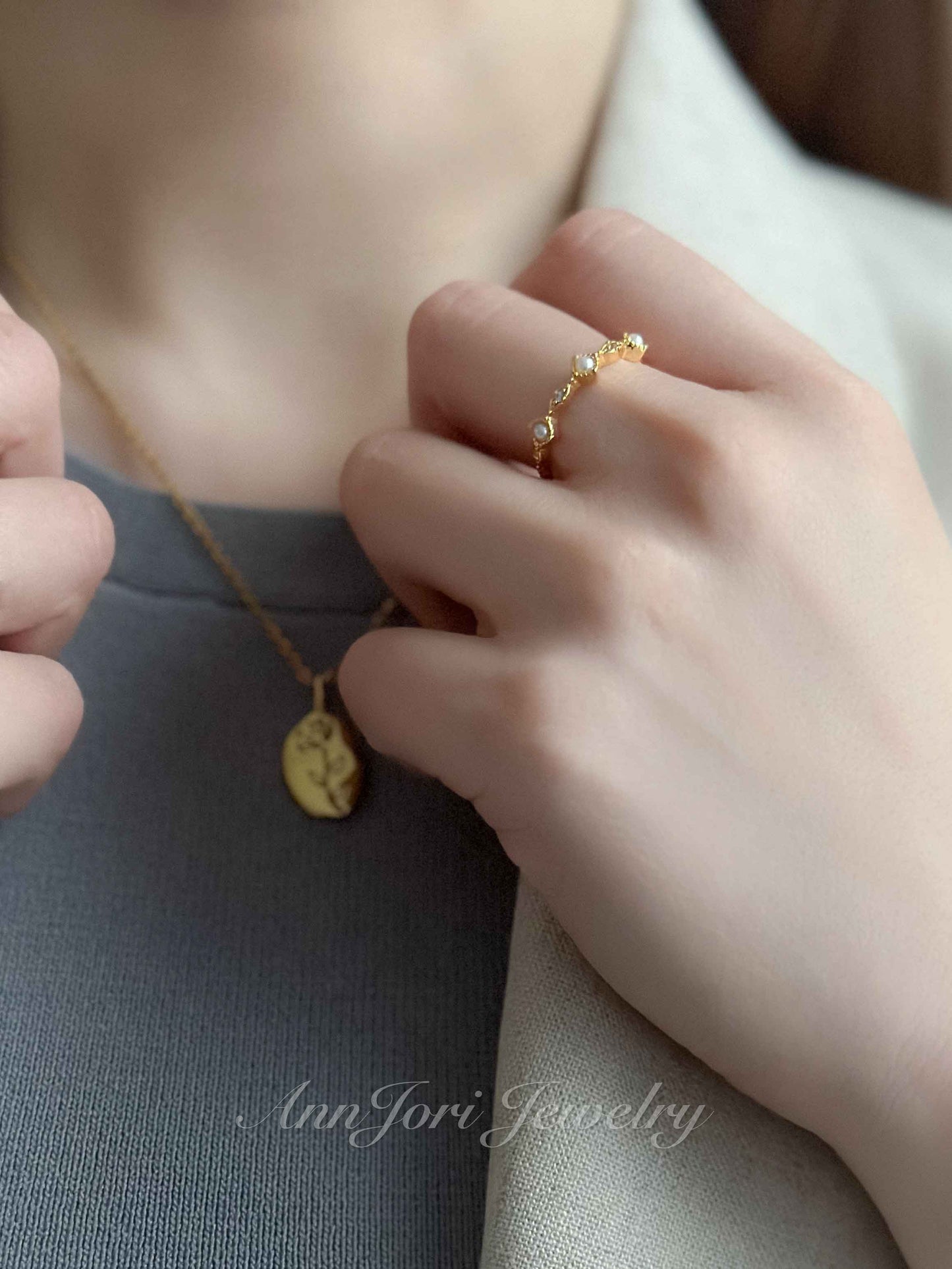 14K Gold Vermeil Natural Pearl Dainty Ring