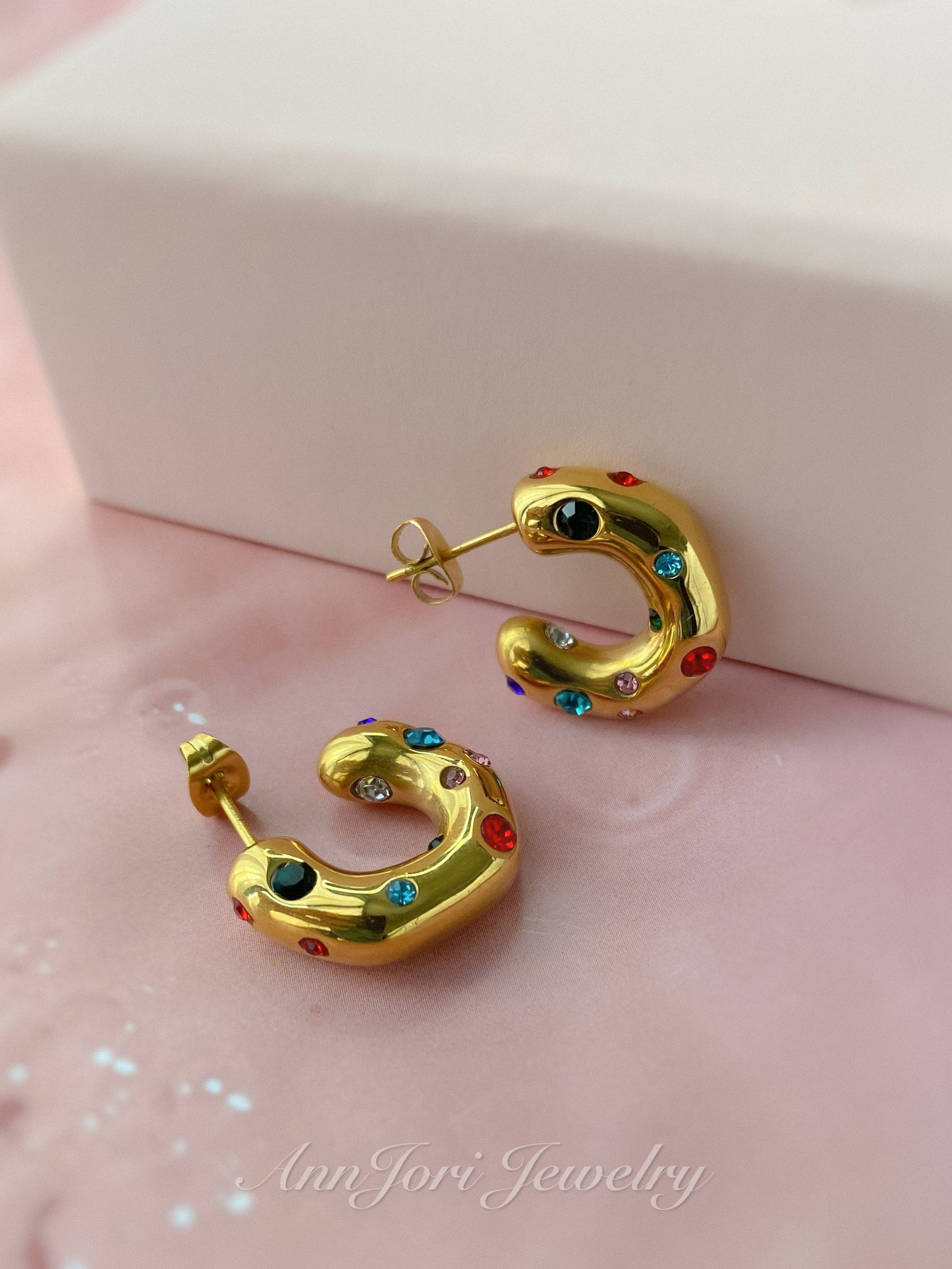 Colorful Stones Huggie Hoops