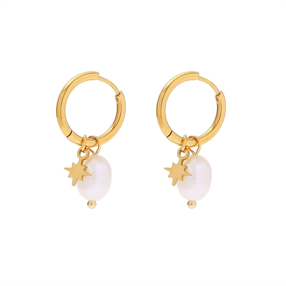 Star and Single Natural Pearl Drop Hoops