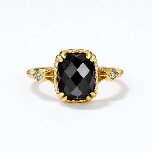 14K Gold Vermeil Genuine Black Onyx Stone Statement Ring