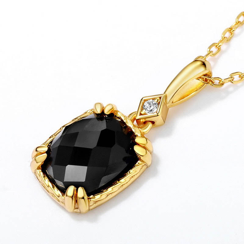 ANNJORI 14K Gold Vermeil Genuine Black Onyx Stone Statement Pendant Necklace