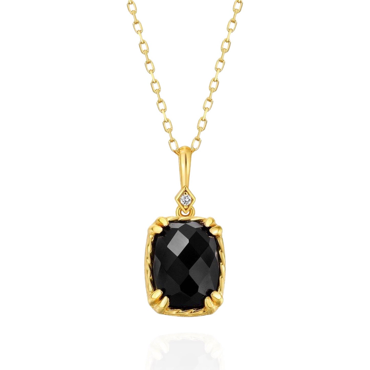 ANNJORI 14K Gold Vermeil Genuine Black Onyx Stone Statement Pendant Necklace