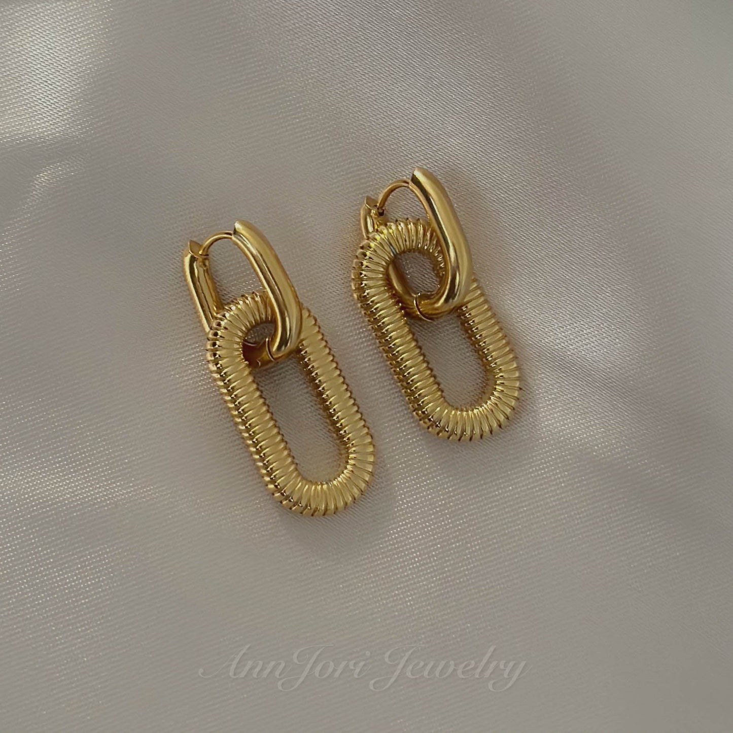 Jessica 18k Gold Plated Double Rectangle Hoop Earrings