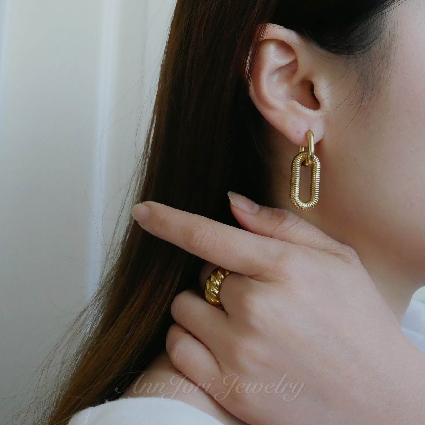 Jessica 18k Gold Plated Double Rectangle Hoop Earrings