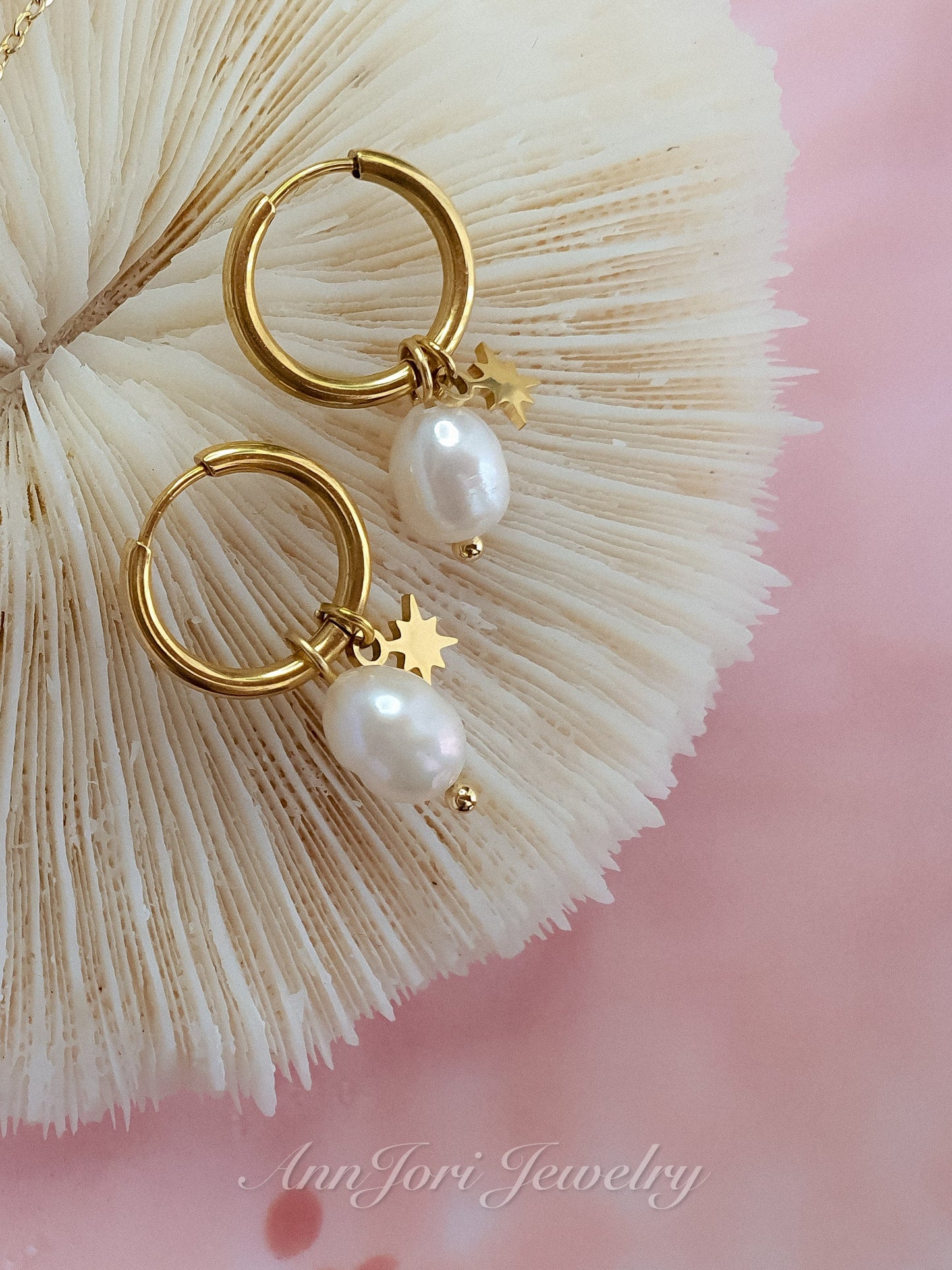 Star and Single Natural Pearl Drop Hoops