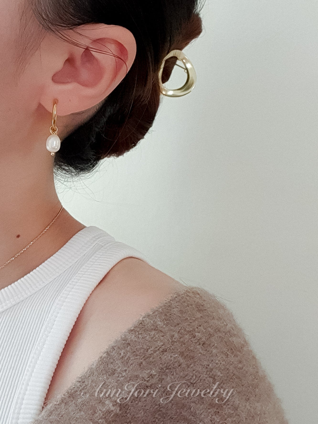 Star and Single Natural Pearl Drop Hoops